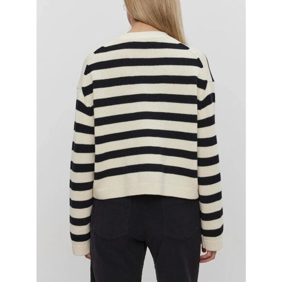 VELVET GRAHAM SPENCER WMNS LARGE ELODIE STRIPE CARDIGAN SWEATER BLACK CREAM NEW - Picture 3 of 14